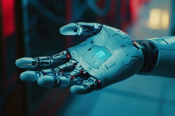 Poster - Robotic hand displaying advanced technology in a futuristic lab environment