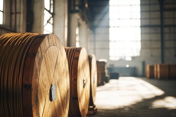 Poster - Rows of wooden barrels stored in a building
