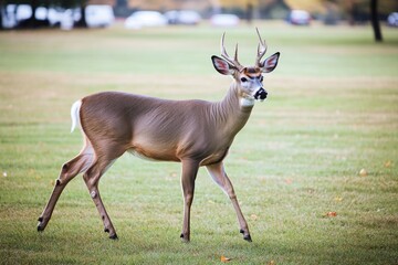 Poster - A deer standing in a green meadow, suitable for nature or wildlife scenes