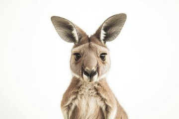 Poster - Close-up shot of a kangaroo's face on a white background, suitable for use in animal-related designs or illustrations
