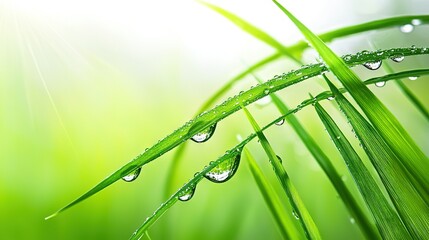 Wall Mural - a close-up shot of a lush green plant with sparkling water droplets on its leaves, set against a rad