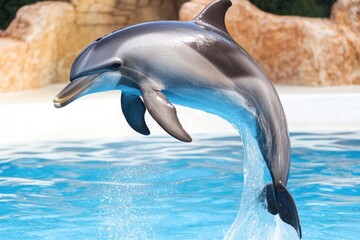 Poster - A dolphin leaping out of the ocean's surface, capturing its moment in mid-air