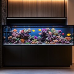Poster - A close-up view of a fish tank with different types of fish swimming inside