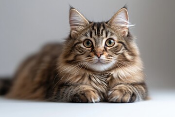 Aufkleber - A domestic cat is seen lying down on a white surface