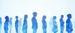 © Aleksei - A blue digital collage of business people standing in rows, each person representing different team members and office roles. The background is white with subtle lighting effects