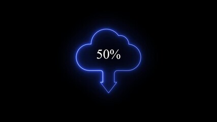 Poster - Cloud icon with percentage symbol, pending circle, and neon line for file upload/download loading animation on black background.