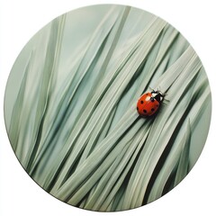 Poster - A ladybug sits on the top of a green plant, enjoying its surroundings