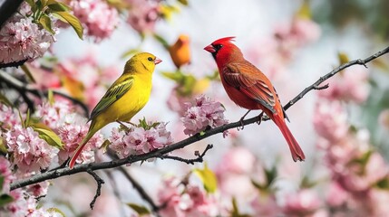 Aufkleber - A pair of birds perched on a tree branch, looking around