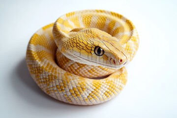 Poster - A close-up view of a snake's head and body on a white background, suitable for scientific or educational purposes