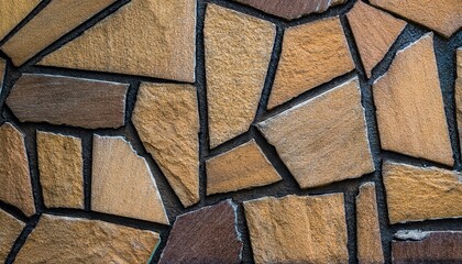 Poster - intricate natural stone wall pattern with irregular shapes and black grout lines, ideal for architectural backgrounds or texture design

