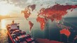 © sorin - Cargo ship on digital global network background symbolizing global trade and shipping logistics
