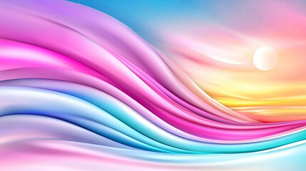 Sticker - A vibrant, abstract wave of colors blending pink, blue, and yellow, creating a serene and dreamy atmosphere reminiscent of a sunset.