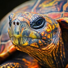 Poster - A close-up shot of a turtle's face with a blurry background