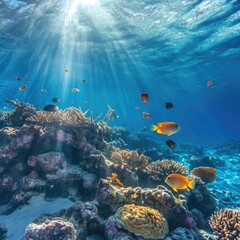 Aufkleber - A school of fish gliding above the vibrant coral reef, great for underwater scenes or marine life illustrations