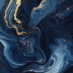 Poster - Close-up view of a beautiful blue and gold fluid painting, featuring intricate details and textures