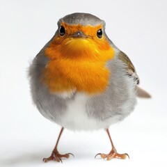 Poster - A small bird with bright orange feathers perched on a clean white surface