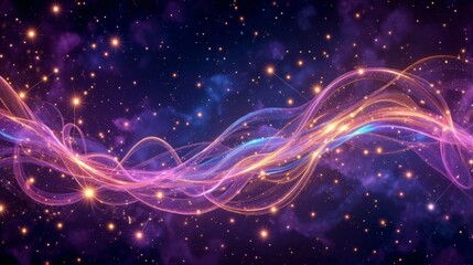 Colorful flowing light trails on starry cosmic background, abstract and dreamy aesthetic