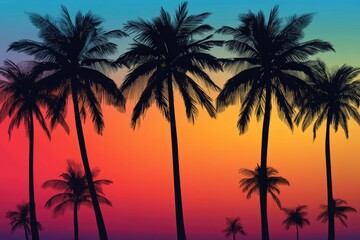Aufkleber - A group of palm trees standing tall against a vibrant and colorful sky with fluffy white clouds