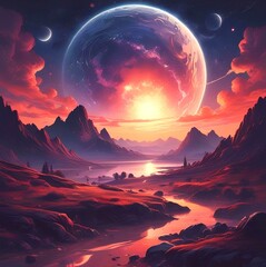 Illustration of outer planet with starry galaxy.