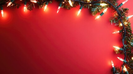 Aufkleber - A festive holiday scene with a red background featuring a wreath of Christmas lights, ideal for holiday marketing and promotional materials