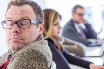 Poster - A person wearing glasses sits in front of a laptop, likely working or studying