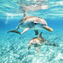 Poster - A pair of dolphins gliding through the open ocean, showing off their agility and playfulness