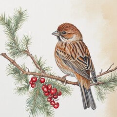 Poster - A bird sits comfortably on a tree branch, surrounded by leaves and branches