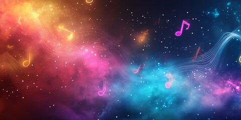Poster - Colorful musical notes in a cosmic background