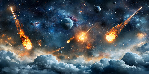 Aufkleber - Cosmic display of meteors and planets in the night sky