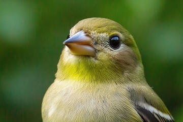 Poster - A small yellow bird with a distinctive blue beak perched on a branch