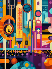 Aufkleber - Abstract vibrant geometric artwork with colorful laboratory elements