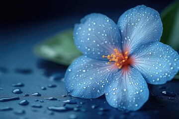 Aufkleber - A close-up of a blue flower with tiny water droplets glistening on its petals