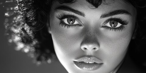 Poster - A close-up shot of a woman's face in black and white