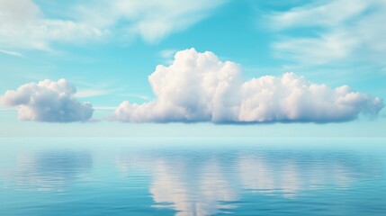 Naklejka na meble Serene blue sky and puffy white clouds reflected on tranquil ocean surface