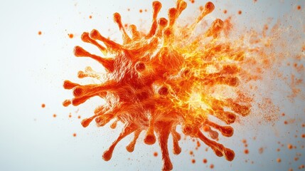 Poster - dynamic explosion of particles and light depicting the Human metapneumovirus Virus hmpv disintegrating in powerful burst of energy symbolizing the fight against hmpv
