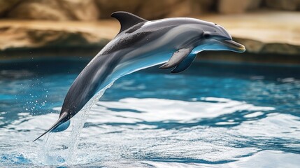Poster - A dolphin leaping out of the ocean, capturing its moment in mid-air