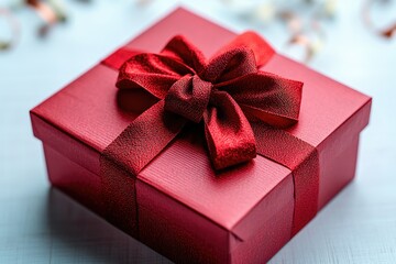 Poster - A small red gift box with a decorative red bow, perfect for wrapping a present