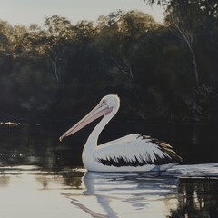 Aufkleber - Pelican glides through clear water, isolated scene