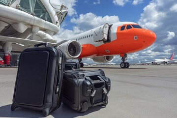 Poster - Suitcases sitting on the airport tarmac, ready for transportation or storage