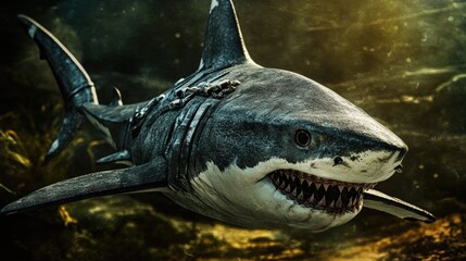 Poster - Close-up image of a shark's mouth open, great for ocean or wildlife related projects