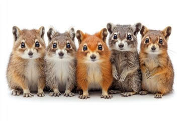 Poster - Group of small animals sitting side by side, a heartwarming scene