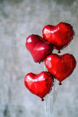 Poster - A decorative arrangement of red heart-shaped balloons in a clear glass vase