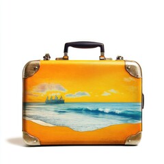 Poster - A suitcase featuring a vintage-style painting of a ship on its exterior