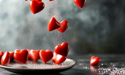Wall Mural - red hearts falling over the background, banner, saint valentine background