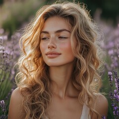 Poster - A young woman stands amidst a vibrant field of flowers, perfect for representing nature, beauty, or outdoor settings