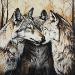 Poster - Image of three wolves in a forest setting
