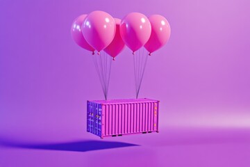 Poster - Three pink balloons float above a pink container, great for party or celebration scenes