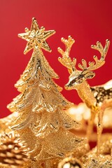 Poster - A beautiful Christmas scene featuring a golden tree, a deer, and a shining star