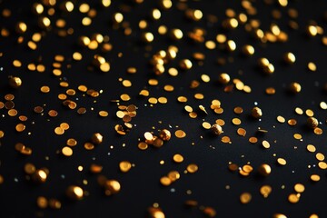 Aufkleber - A close-up shot of a black surface covered in a bunch of golden confetti, perfect for party or celebration scenes
