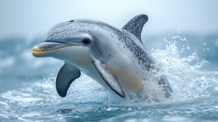 Poster - A dolphin jumps high out of the ocean, splashing water everywhere